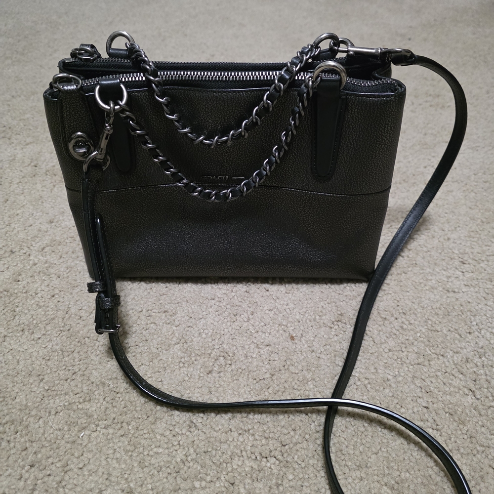 Coach Black/Gold (Pewter) Metallic Crossbody Bag w/Chain Strap & Textured Finish
